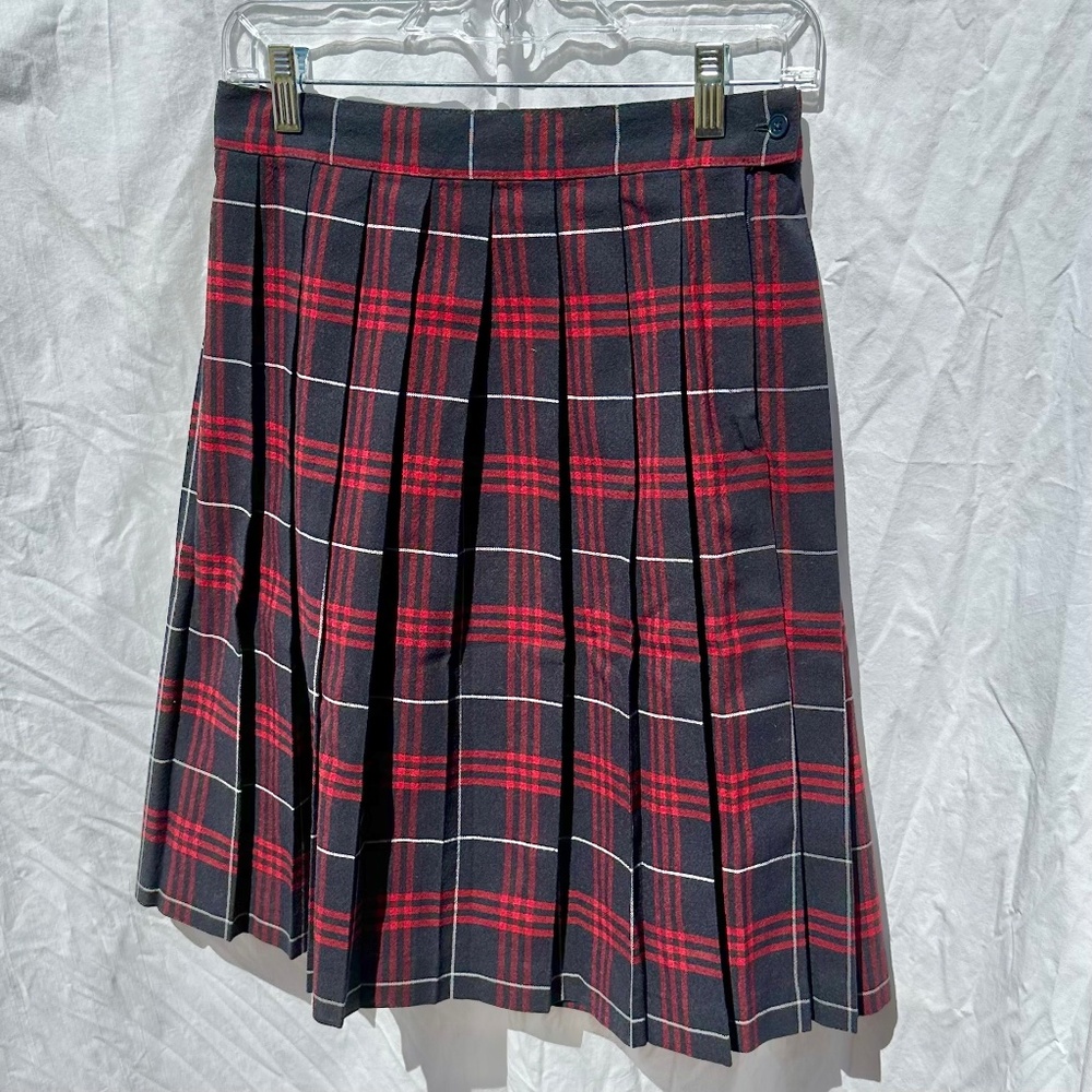 Red, Black and White Box Pleated Mini Skirt with Zipper 100% Cotton